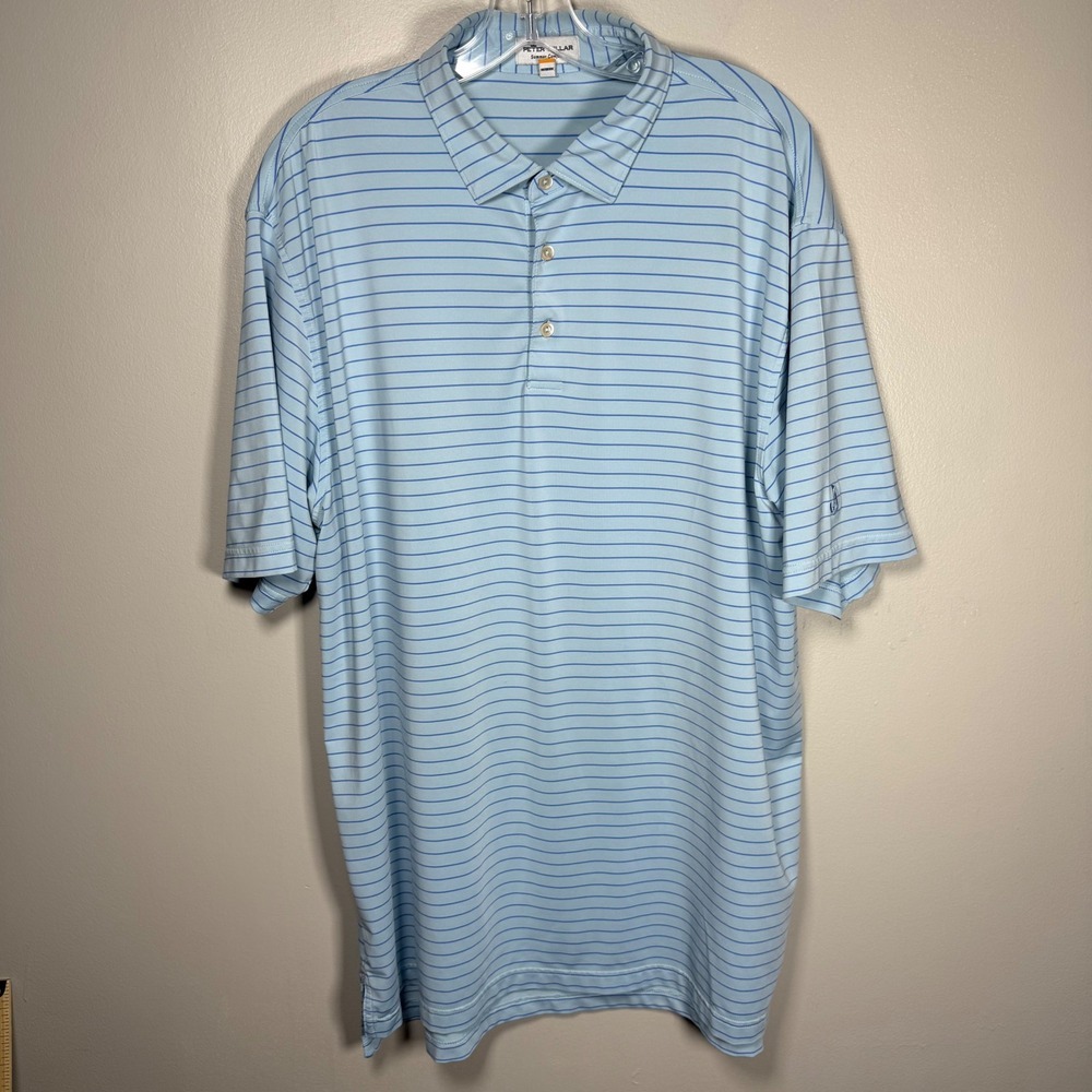 Peter Millar Summer Comfort Mens XL Blue Striped Performanceโ Polo Golf Shirt